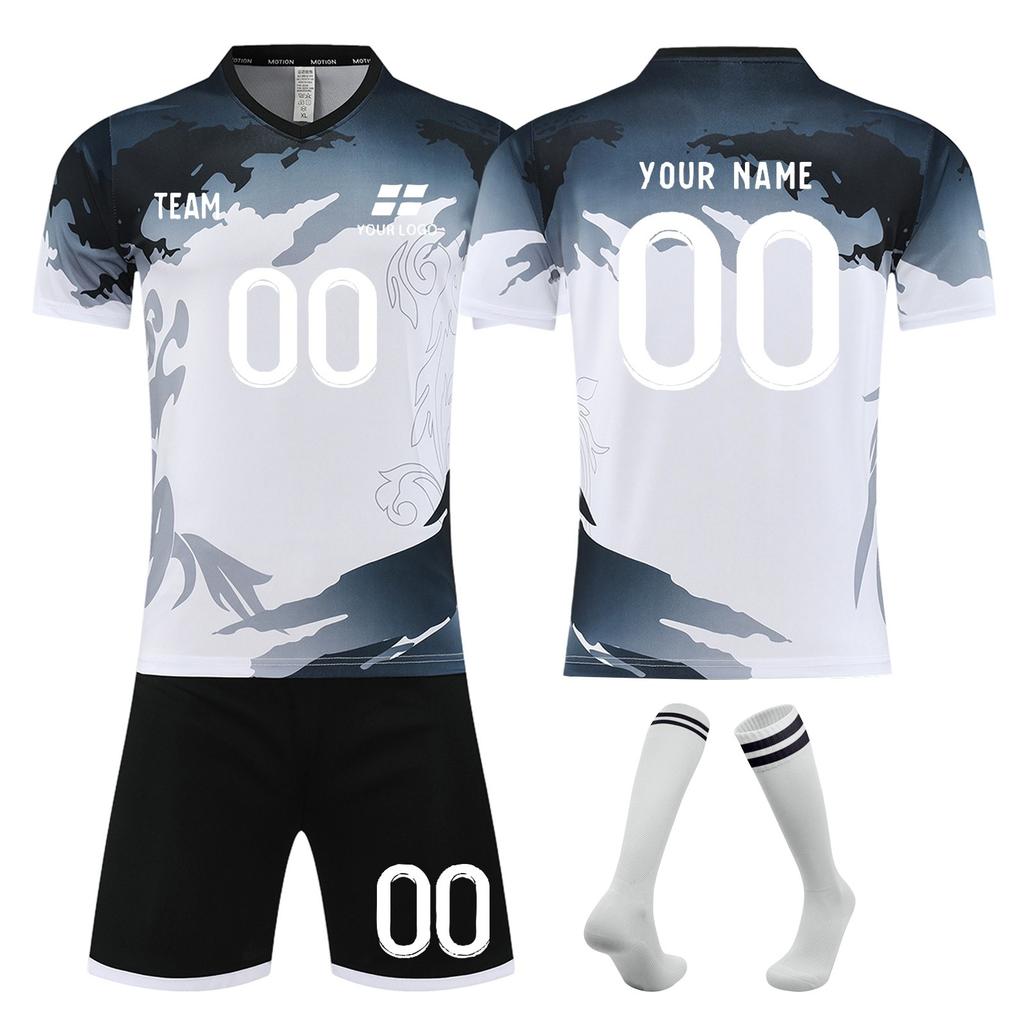 Men's Short Sleeve Soccer Jersey Set Athletic Sportswear Quick Dry Uniform with Shorts and Socks for Training Match