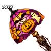 USB Powered Halloween Lamp Night Light, Stained Glass Lamp, Retro Gothic Glowing Low Energy with Warm Amber Purple, Tabletop Decor for