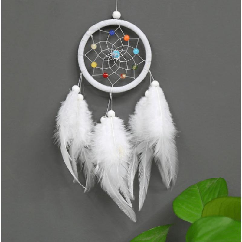 1 stuks Retro Dromenvanger Windgong Huis Hangend Ambachtelijk Ornament Rond Dromenvanger Ornament Auto Hangend Wanddecoratie wit
