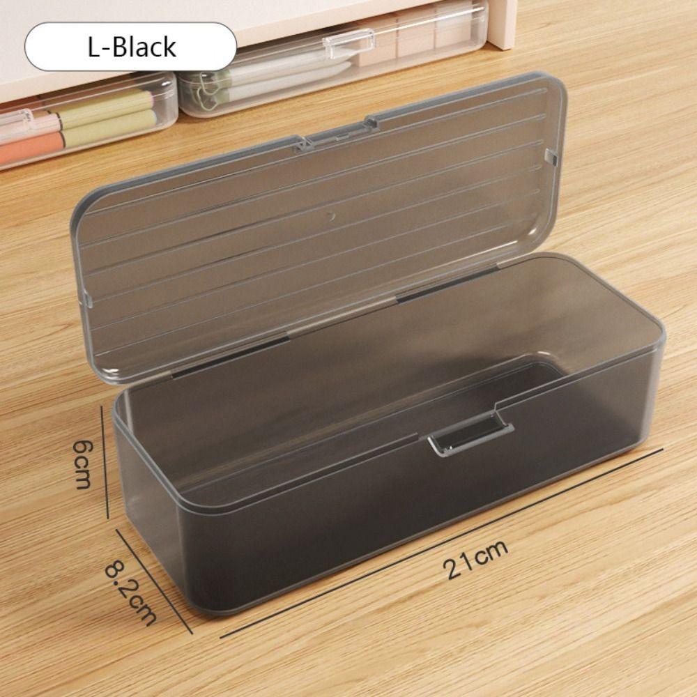 

Plastic Pencil Case Transparent Stationery Storage Box High Quality Pen Box Back To School Black L 02