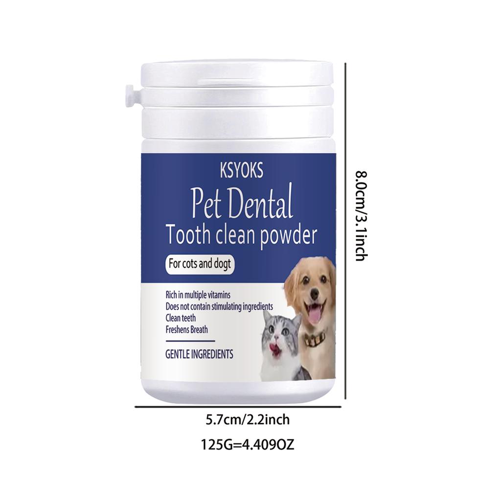 Pet tooth powder cleans teeth while refreshing breath, making interaction with furry children closer