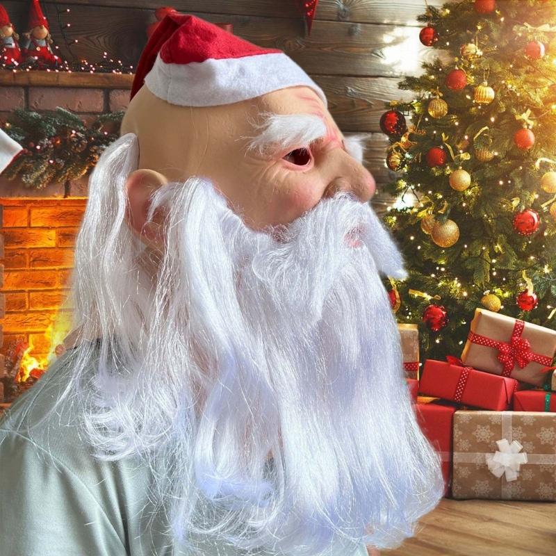Santa Mask Costume Christmas Santa Costume Accessories for Christmas Party, Santa Mask Costume with Santa Hat and Beard