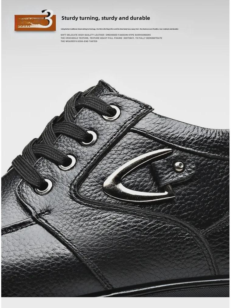 Pantofi de iarnă pentru bărbați, impermeabili, din piele, anti-alunecare, pentru vârstnici - Călduși, căptușiți cu catifea, îngroșați pentru vârste mijlocii și vârstnici.