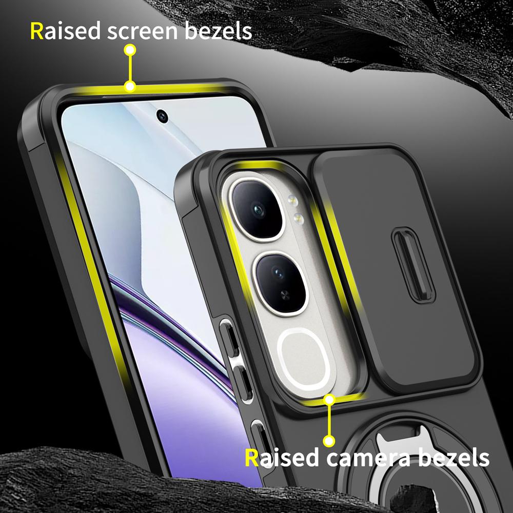 KEYSION 360° Ring Stand Phone Case for VIVO V40 SE 80W V40 Lite Slide Camera Protection Magnetic Shockproof Cover for VIVO Y200 5G