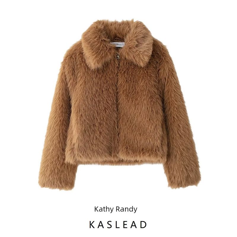 Kaslead New Arrival Women's Clothing Fashion Style Stylish Simple and Versatile Furry Turn-down Collar Coat 1252029
