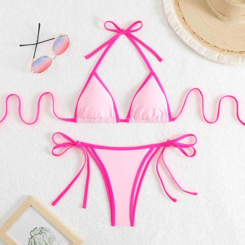 Pure Color Women's Split Sexy Triangle Matching Bikini Lace Beach Hot Swimsuit