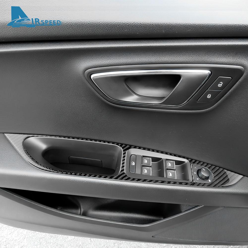 Npcr5 Real Soft Carbon Fiber Sticker For Seat Leon 2013 2014 2015 2016 2017 2018 2019 2020 LHD RHD Car Window Lift Panel Interior Trim