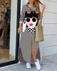 Fashion Long Sleeve Print Women Loose Fit Casual Maxi Dress