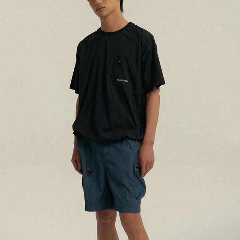 SALOMON Logo Loose Fit Crew Neck T-Shirt Men Tops Black C28050