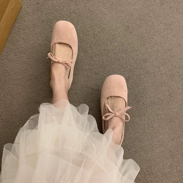Retro evening wind bow ballet shoes women's word with round head Mary Jane shoes French light mouth low heel small single shoes
