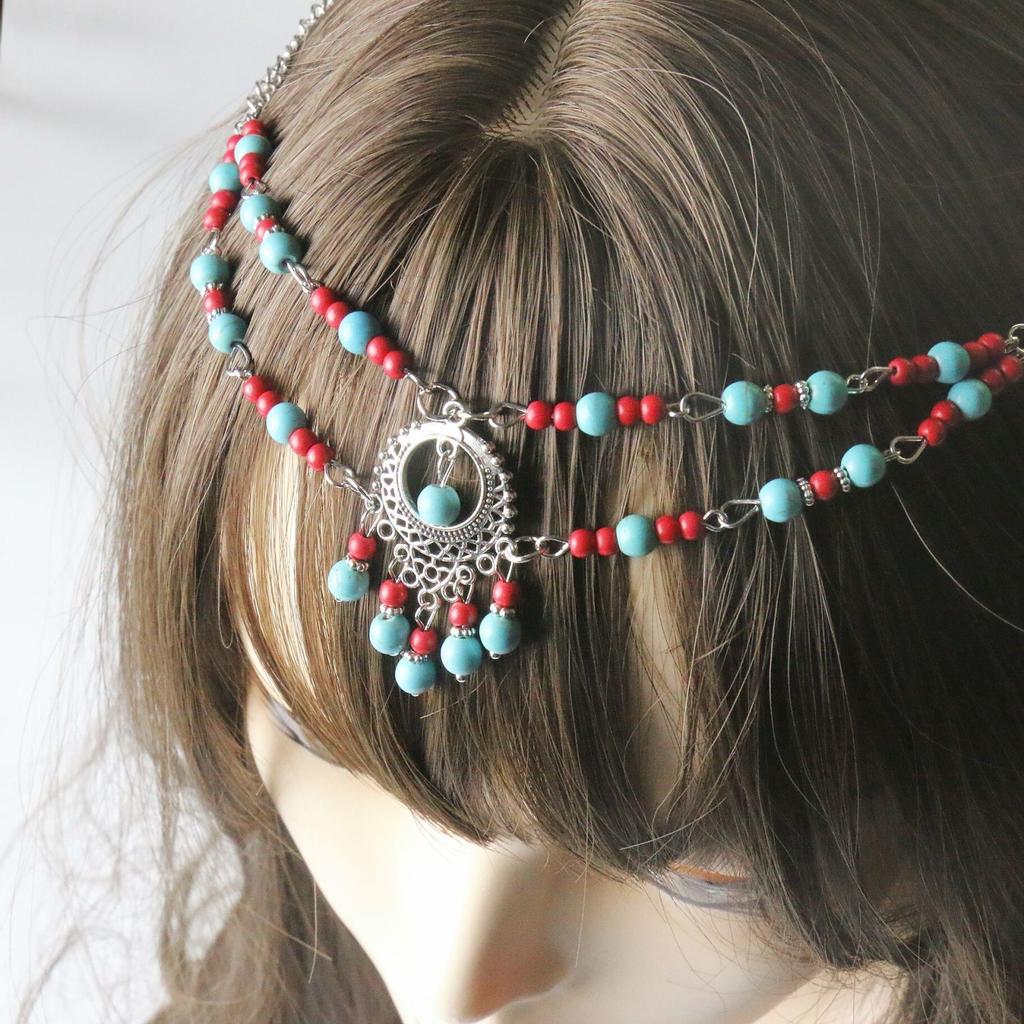 Colgante de cejas antiguo con foto retro, borlas étnicas exóticas, cadena para la cabeza, accesorios de viaje.