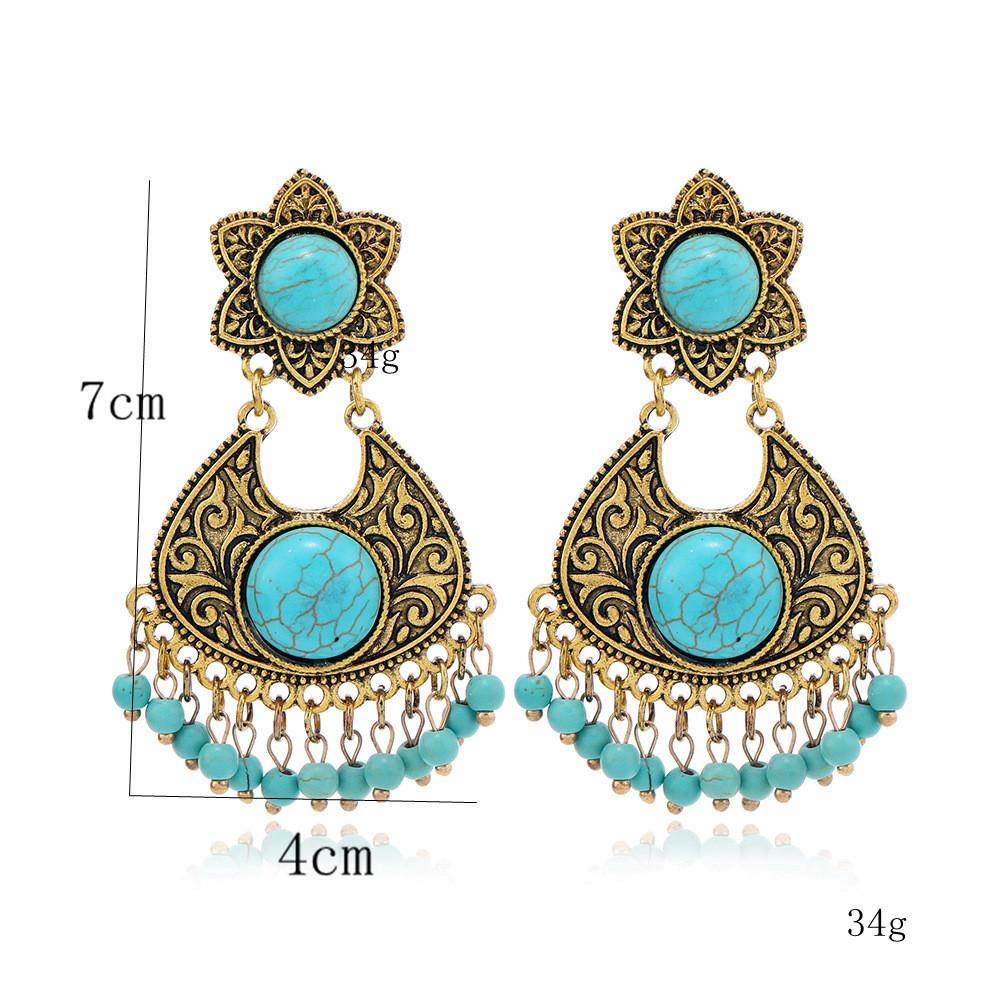 Vintage Silver Alloy Dangle Earrings With Turquoise Beads For Women Summer