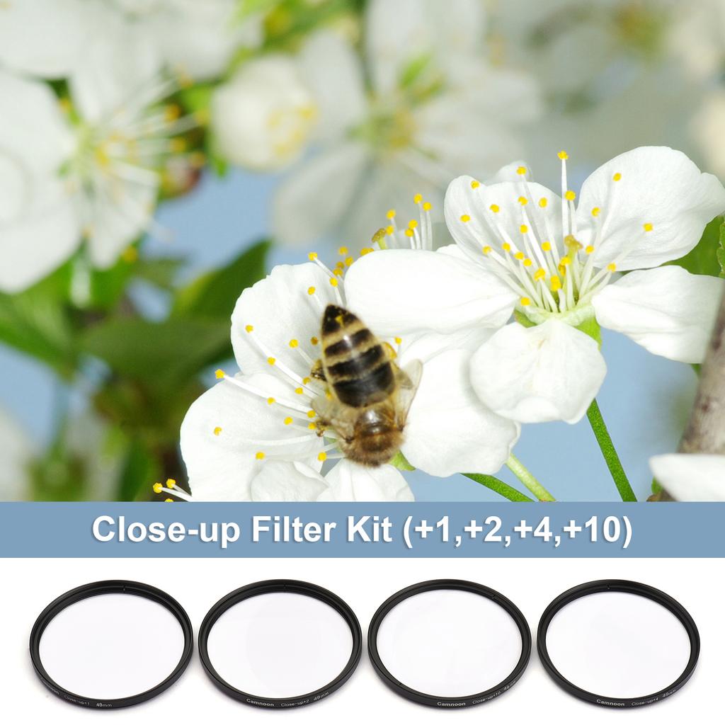 Camnoon 49mm Close-up Filter Kit 4pcs(+1,+2,+4,+10) Macro Filters Close-up Lens Filter Set with