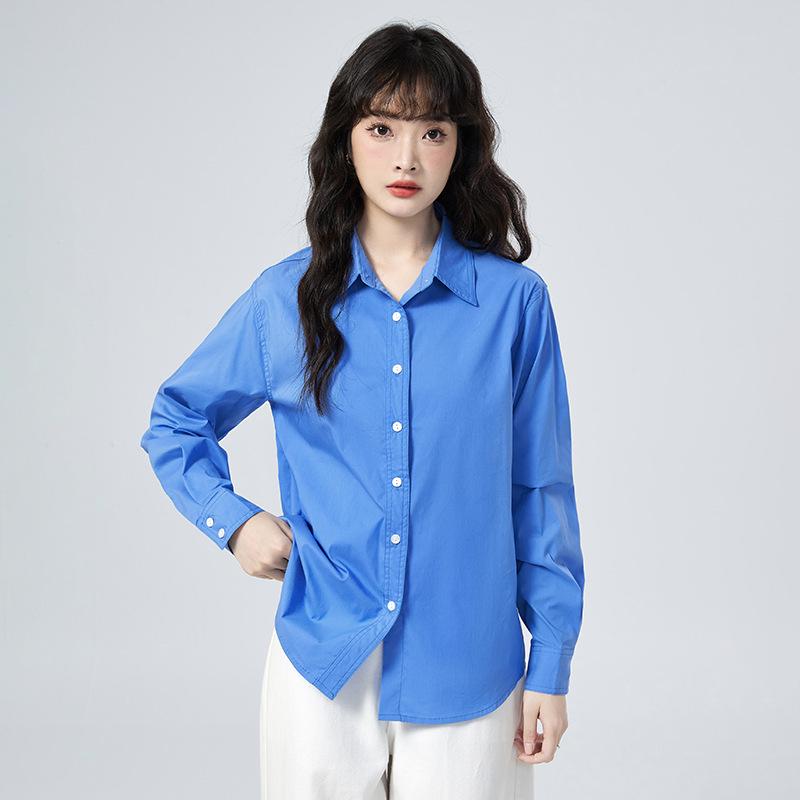 Women s Spring 2026 Blue Lapel Shirt - Versatile, Loose-Fit, Professional Style M синий