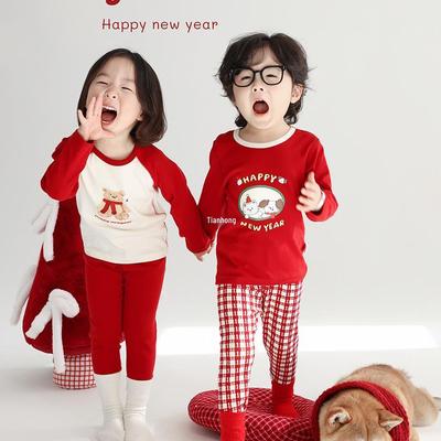 Children's New Year Warm Cotton Outfit: Birth Year Red Autumn Set for Boys and Girls