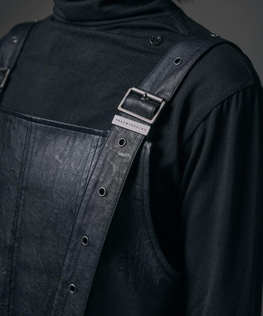 Teulimingbeodeu Dry Leather Suspenders One-Piece [Black]