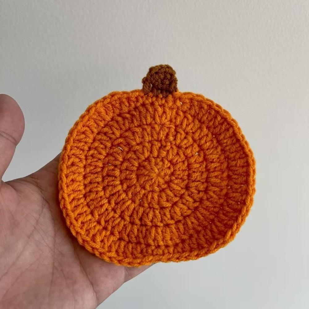 Handmade Knit Cup Mats Crochet Coffee Mugs Mats Cute Pumpkin Coasters Fall Table Decor