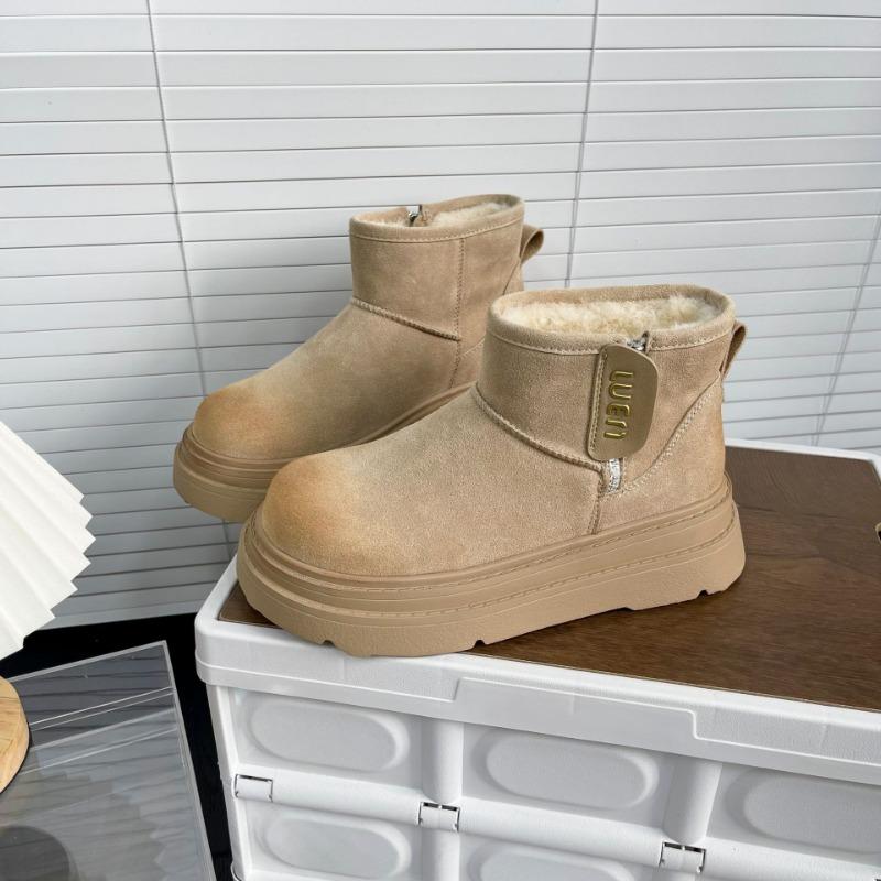 Snow boots cotton shoes winter new leather velvet thickened thick-soled non-slip snow women's boots short boots