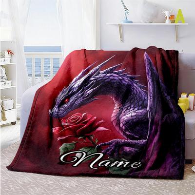 Purple Dragon Flower Personalized Name Blanket Throw Customizable Blanket Comfortable Great for Office Couch Livingroom Bed Four Seasons Multipurpose