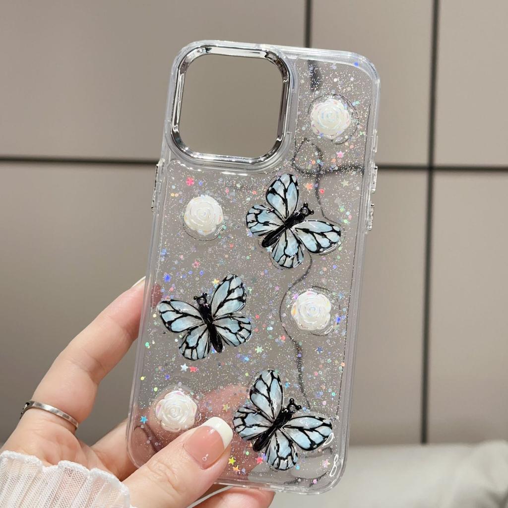 2-in-1 Epoxy Butterfly Mobile Phone Case Is Suitable for Apple 17PROMAX Trend 13PRO Anti-drop 12 Epoxy 16PRO.