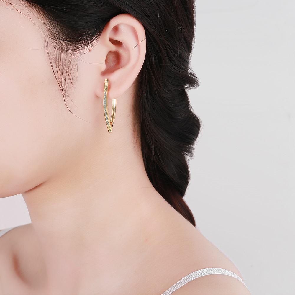 V-Shaped Triangle Cubic Zirconia Stud Earrings for Women - European & American Fashion, Geometric Ear Jewelry, Copper