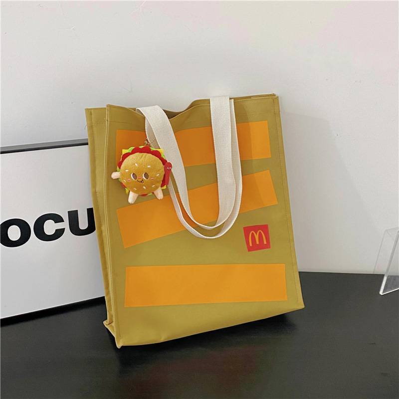 Rucsac din Pânză de Bumbac cu Imprimeu cu Litere Mcdonalds Pentru Studenți, cu Durabilitate și Buzunar Interior