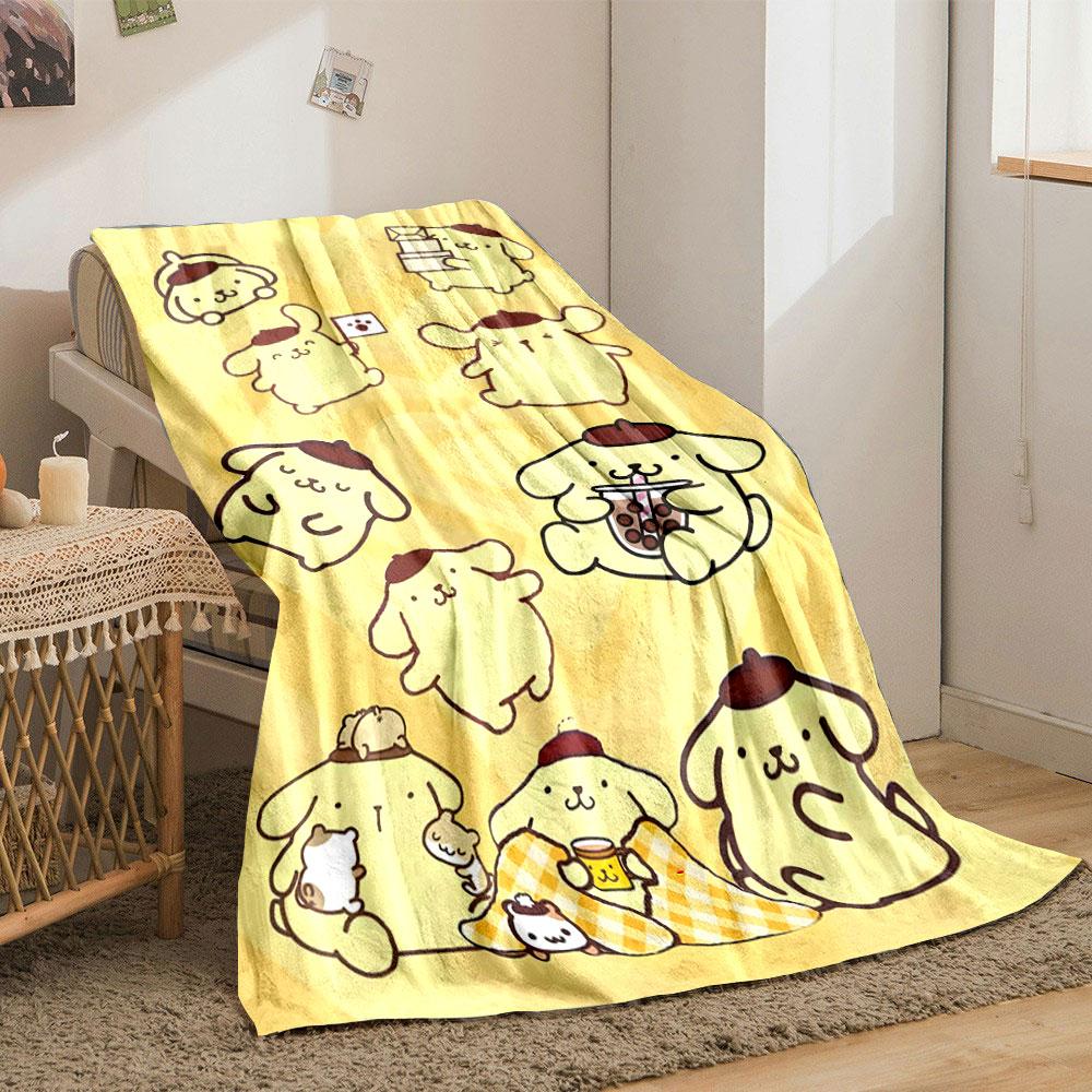 Cute yellow dog characters with berets in playful and cozy activities. for all seasons blanket lunch break throw gift