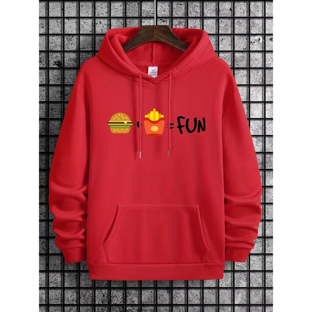 Autumn Winter Creative Fun Fast Food Burger Fries Pattern Print Hooded Sweatshirt Loose Comfortable Casual Sport Long Sleeves Hoodies