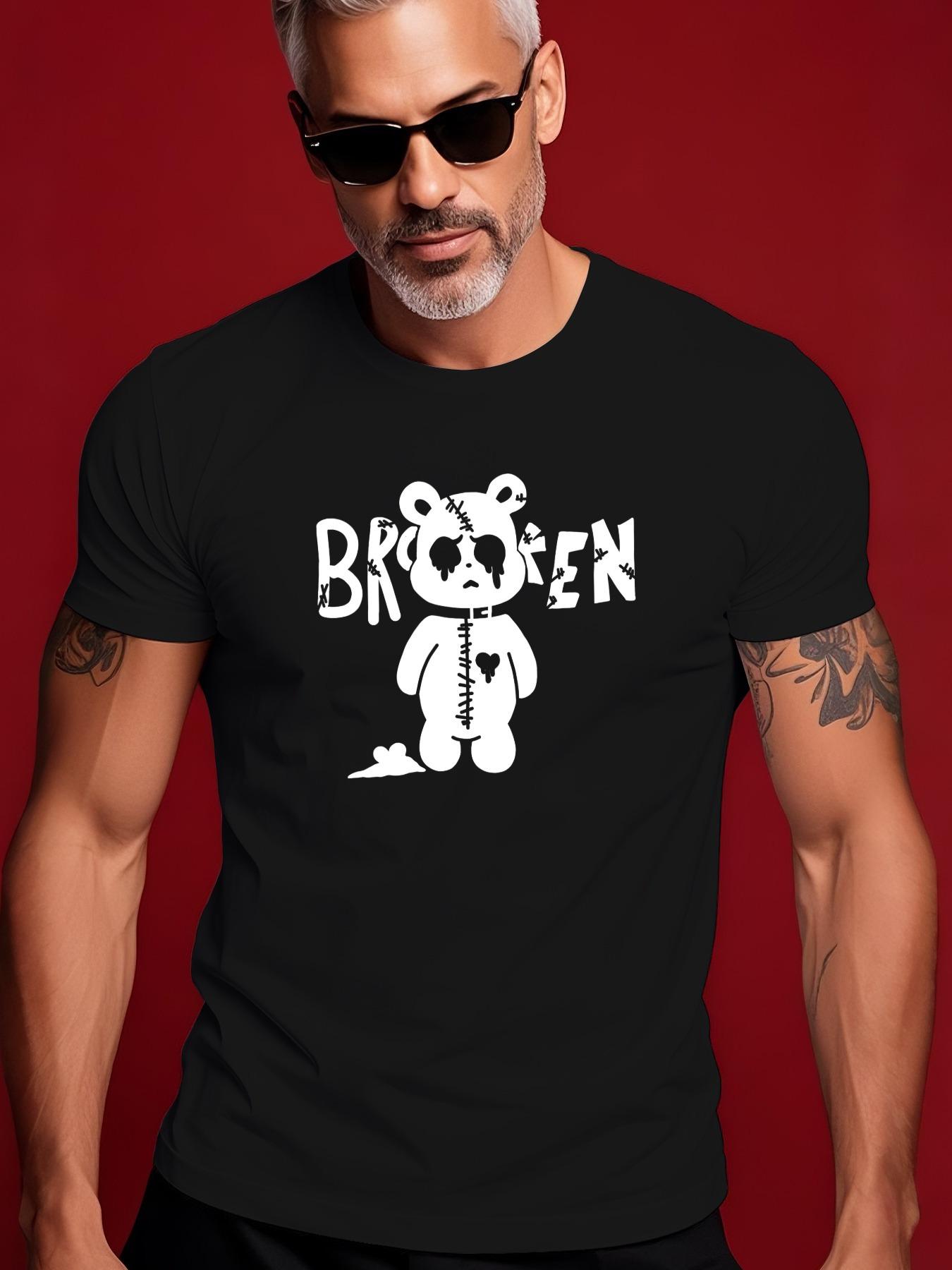 Summer with Broken Stitched Teddy Bear Design - Light Gray T-shirt XL