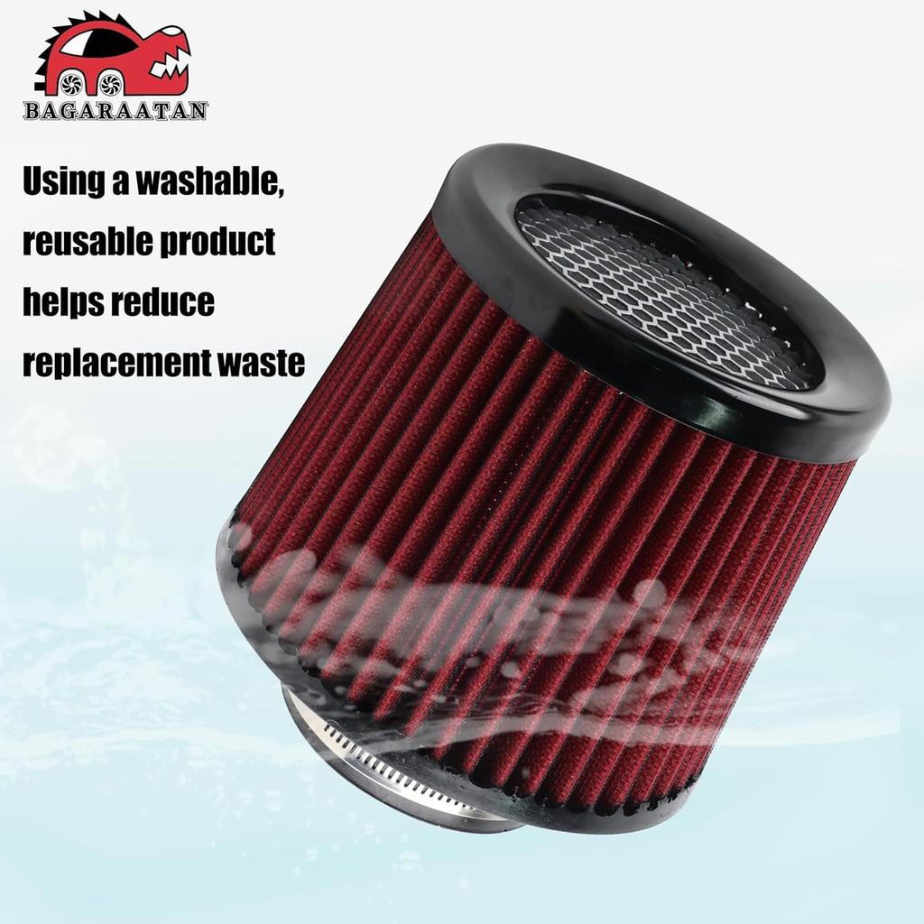 Air Intake Filter 3" Cone Air Filter Quality Dry Compatible With Car And MotorcycleClosed-Top Cool Air Filter 76Mm(Red)
