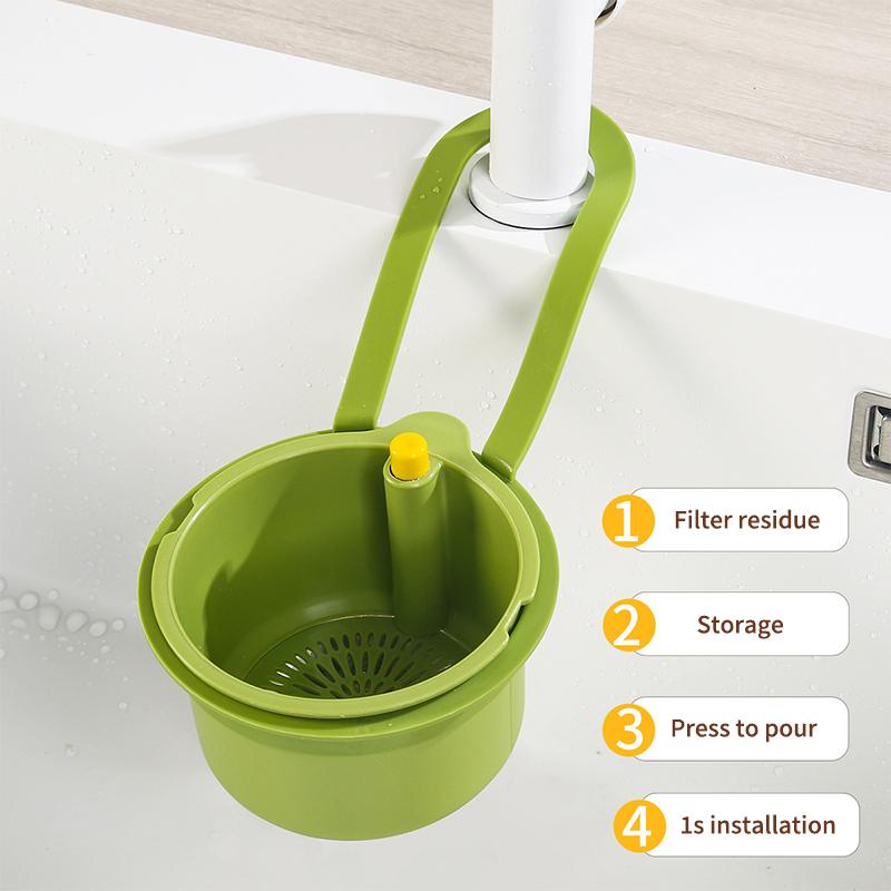 

Snap-On Sink Hanging Strainer Basket with Openable Bottom- Kitchen Garbage Filter Quickly Drain Clean Rack зелёный