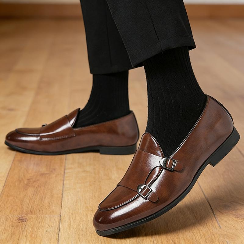 Fashion Black Brown Monk Strap Patent Leather Shoes For Men New Black Brown Loafers Business Wedding Formal Dress Footwear