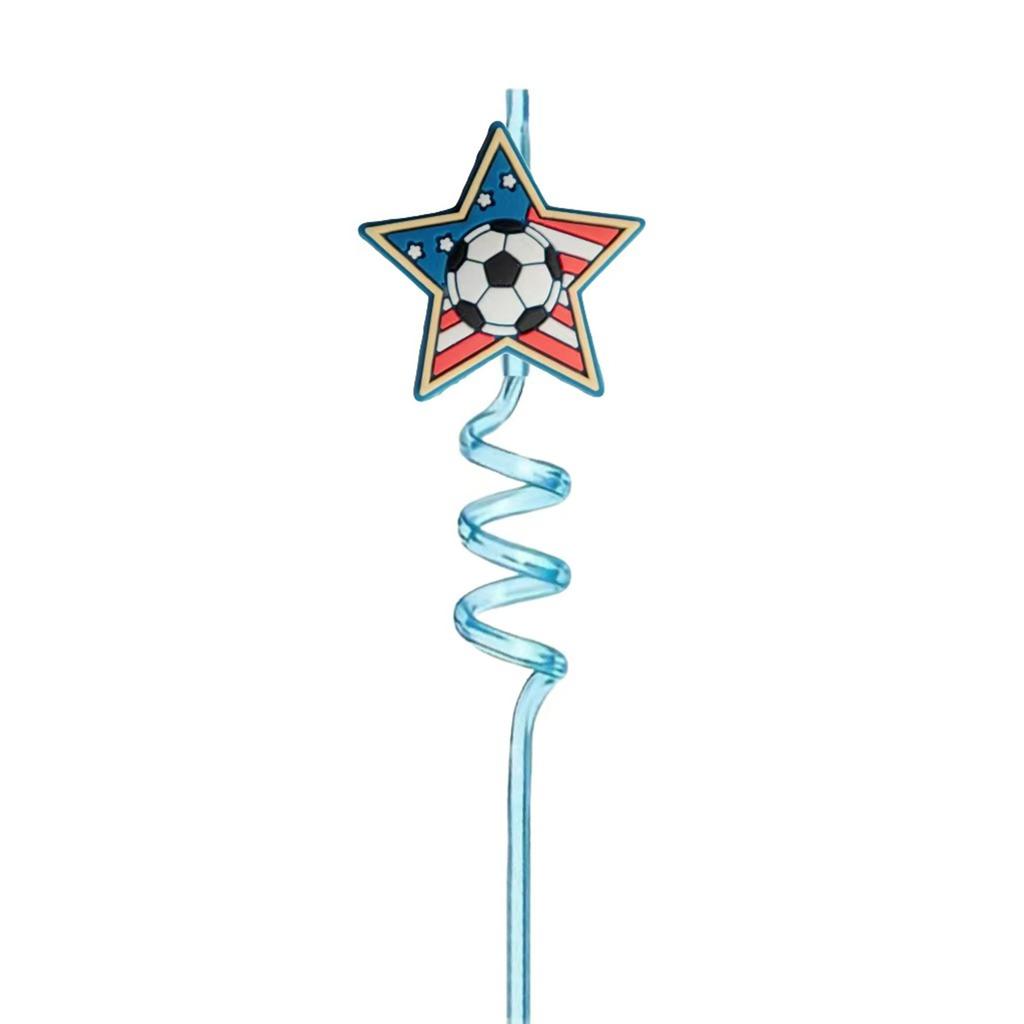 Reusable Spiral Straws with Soccer and Castle Topper for Parties and Everyday Use Pack of 1 Straws for Drinks and Celebrations