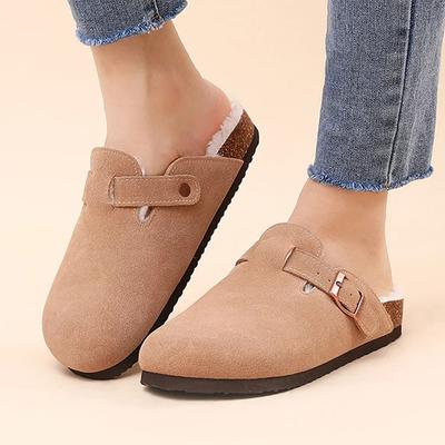 Fashion Shevalues Women Clogs Cork Footbed Fuzzy Slippers Winter Warm Plush Mules With Arch Support Outdoor Fashion Non-slip Potato Shoe