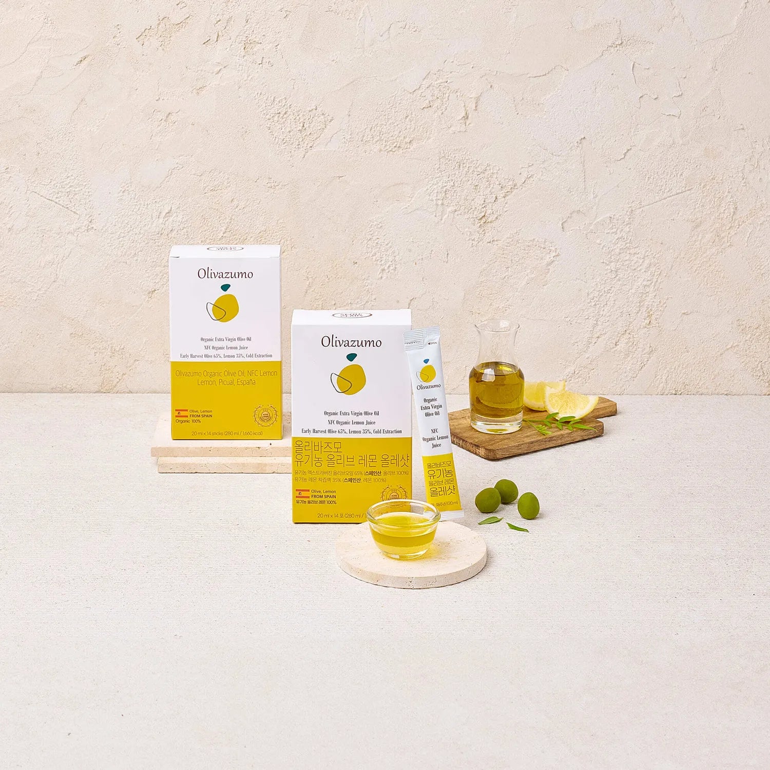 Olivazumo Extra Virgin Olive Oil NFC Organic Lemon Juice 14 Sticks 1pack