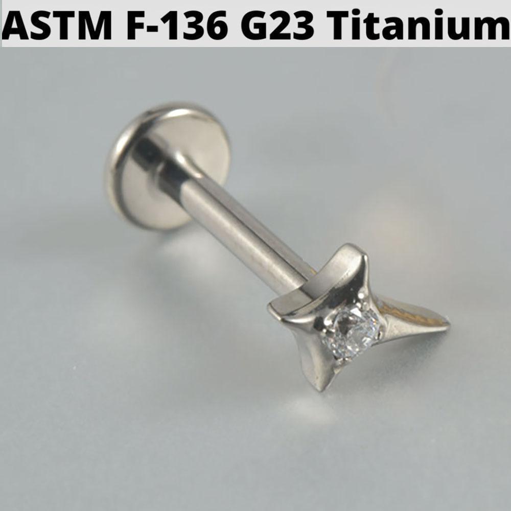 Cz Four Pointed Star G23 Solid Titanium Cartilage Earrings Stud 16G Internally Threaded Sun Helix Ear Tragus Piercing Jewelry