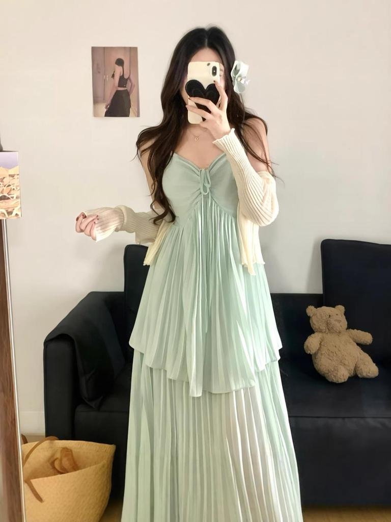 Plus Size Fairy-Style Pleated Seaside Two-Piece Summer Dress