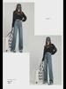 Black High-Waist Leather Straight-Leg Denim Pants - Women's Loosely Fitted Autumn Design