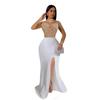 C7045 European & American Fashion Rhinestone Slit Long Dress for Women.