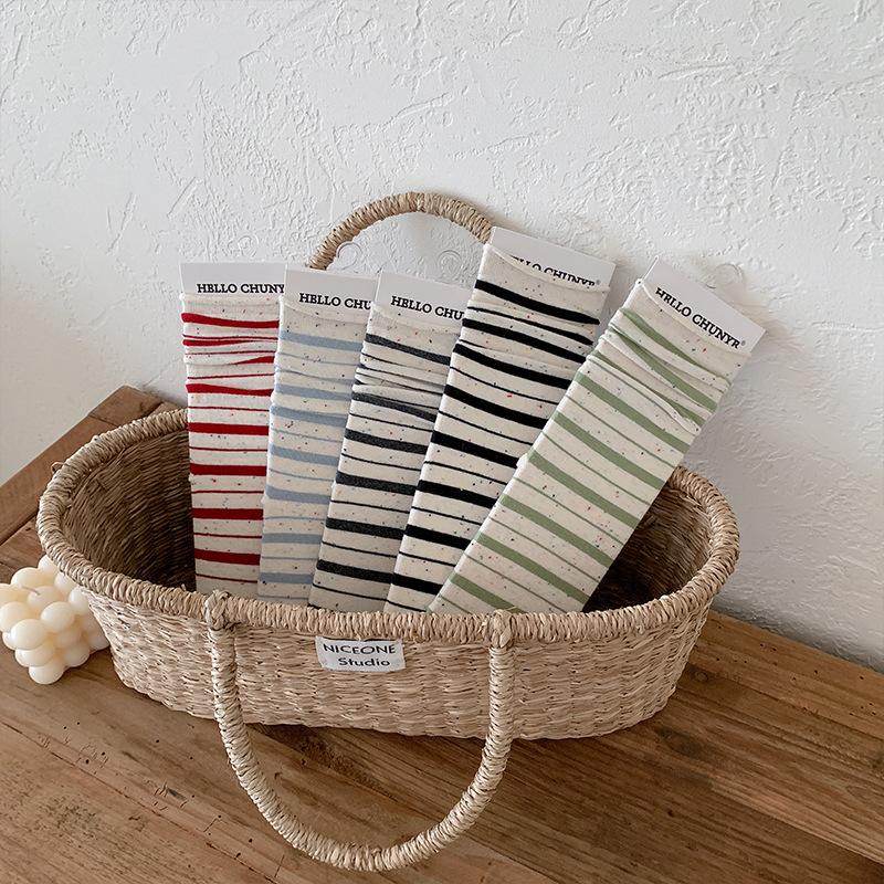 Korean Style Idea Yarn Striped Boneless Socks Women'S Mid-Leg Socks Spring And Autumn Cotton Rolled Hemmed Stacked Socks