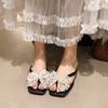 2025 summer new sweet transparent slippers women's outerwear bow open-toe hollow crystal fashion flip-flops