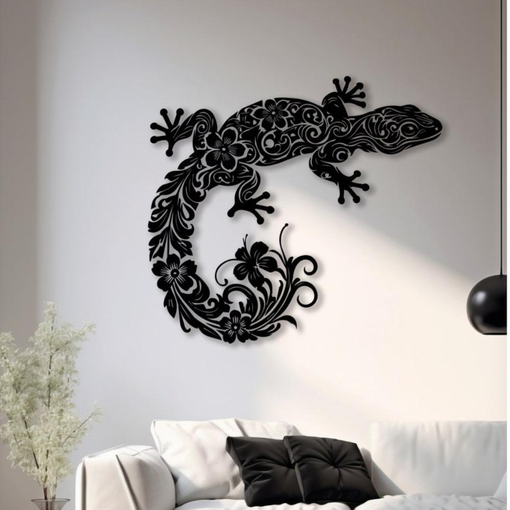 Modern Laser Cut Metal Wall Art Gecko Lizard Decor Tropical Animal Garden Sculpture Geometric Home Hanging