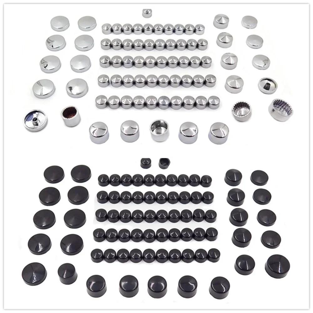 Motorcycle Part 77 Piece Black Caps Cover Kit For 04-15 Harley Sportster Engine & Misc Bolt Nut Chrome