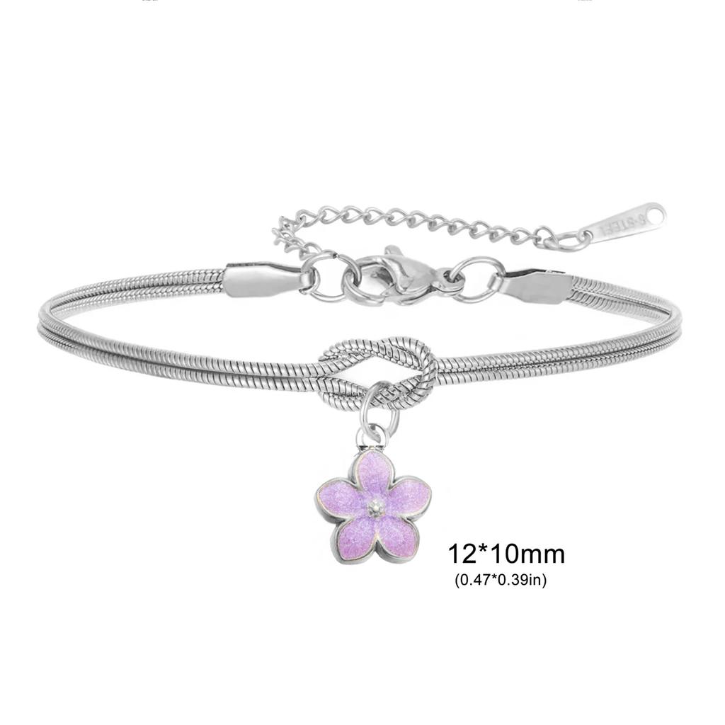 Enamel Daisy Flower Charm Bracelet Gold Color Stainless Steel Adjustable Love Knot Double Snake Chain Women Fashion Jewelry Gift