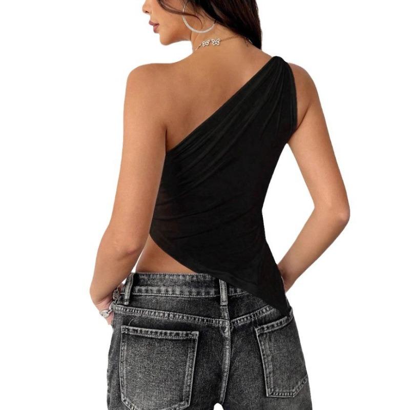 Spring Summer Irregular Off-the-shoulder T-shirt Skinny Sleeveless Short Top Diagonal Collar Sweet Spicy Style Party Vest Streetwear Shirt Clothing