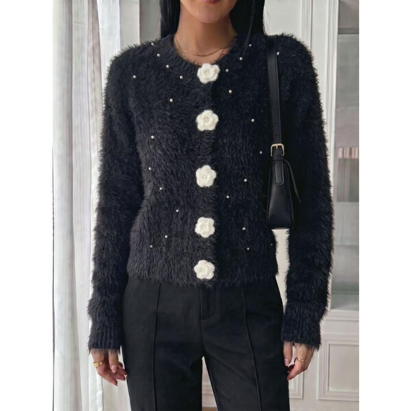 TIFICY Women's Fashion Casual Fall Winter Flower Pattern Print Long Sleeve O-Neck Sweaters