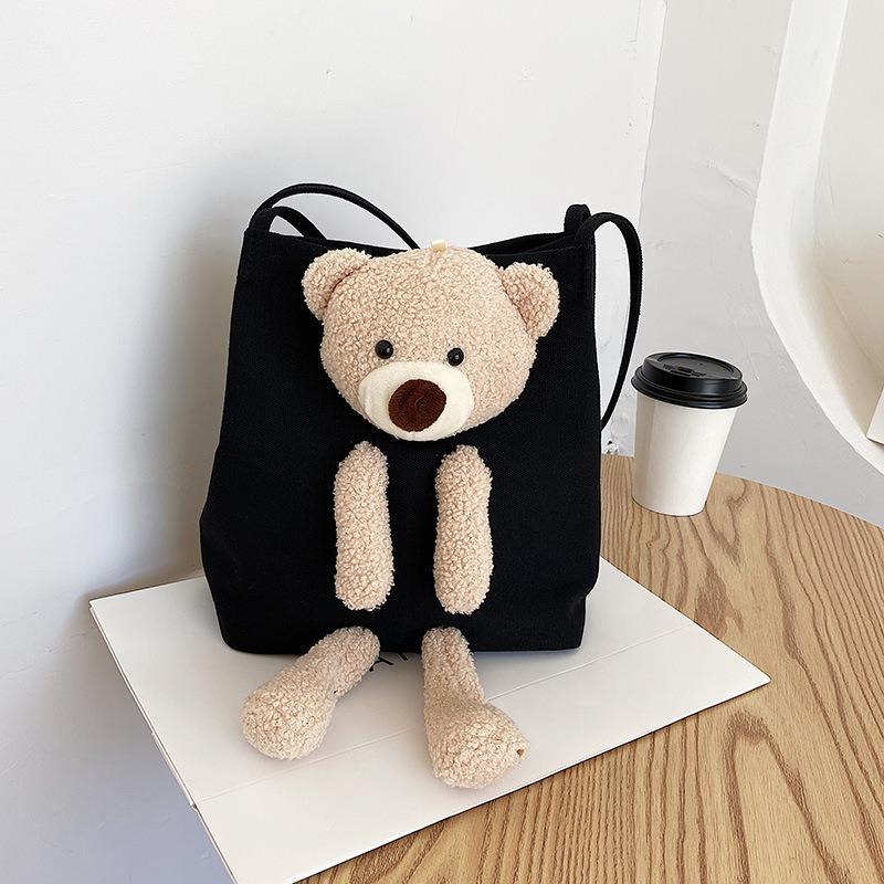 New Female Student Crossbody Versatile Shoulder Canvas Bag Female Popular Cute Bear Bag