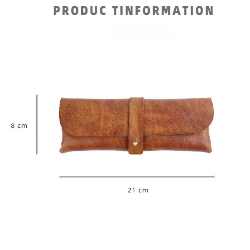 Korean Style Vintage Vegetable Tanned Leather Long Wallet Pencil Case Large Capacity Multi-Purpose Stationery Eyeglass Holder