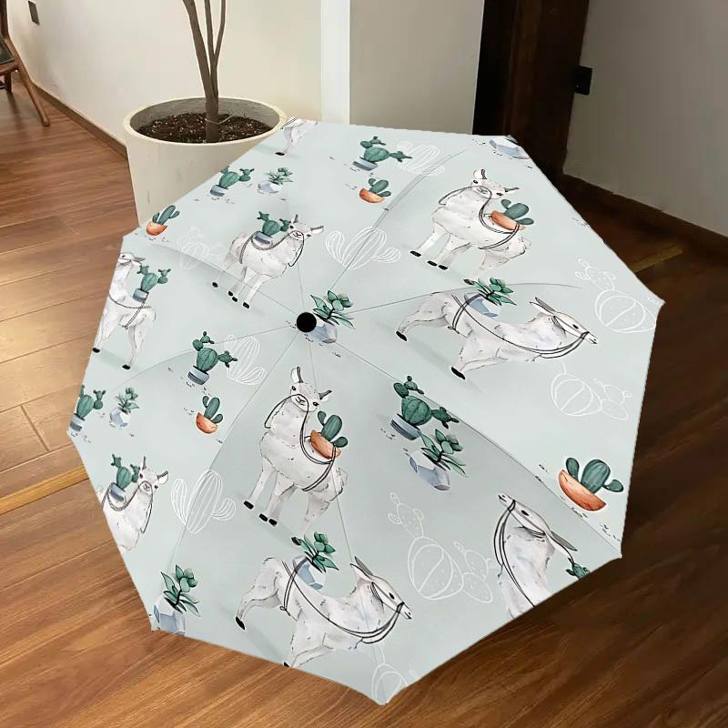 1PC Llama Cactus Automatic Open/Close Umbrella Compact Folding Umbrella with 8-Rib Shaft Lightweight Esign, Fashion Lovers1233A