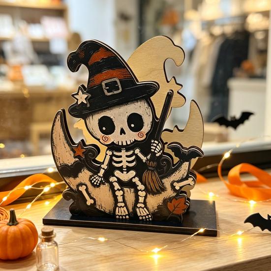 Office Desk Organizer Halloween Wood Napkin Holder, Rustic Ghost Skeleton Owl Pumpkin Dispenser, Wooden Dispenser Vintage Tabletop Standing